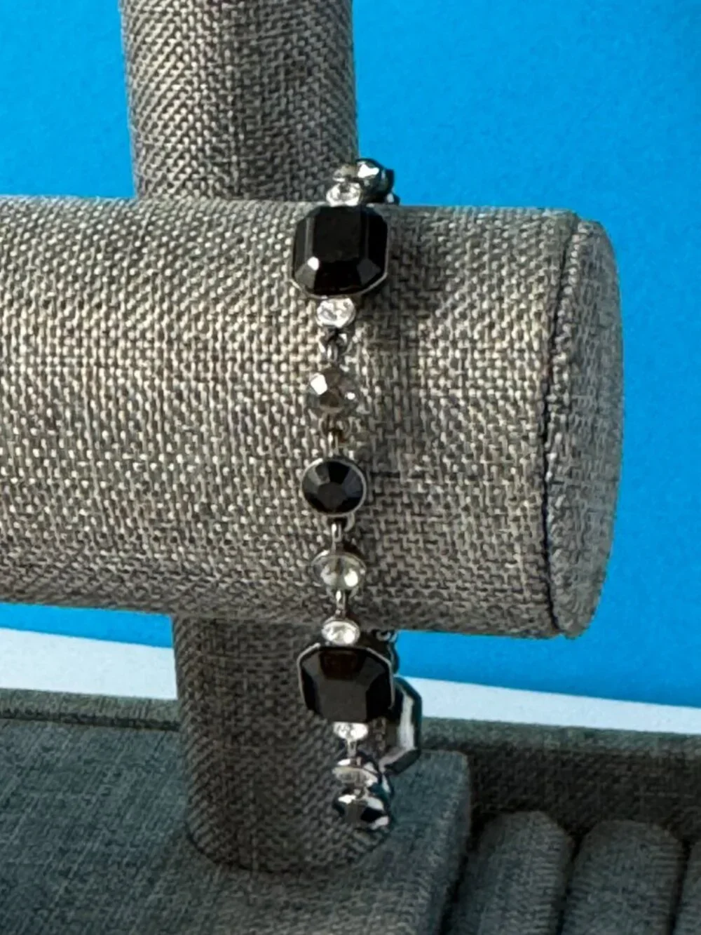 Givenchy Gunmetal Tone Black & Clear Crystal Link Bracelet 7